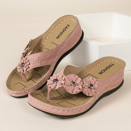 Slippers for women with three flowers summer new style slippers with thick sole and clip toe sandals for women with flip-flops on beach