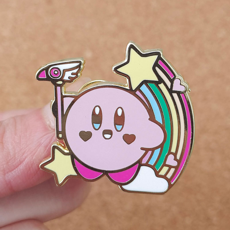Значок-брошь Эмалированный Kirby с радугой и звездами