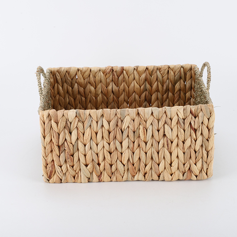 Cesta de almacenamiento de caña transfronteriza personalizada mano trenzada con mango caja de almacenamiento de juguetes de paja libro almacenamiento cesta