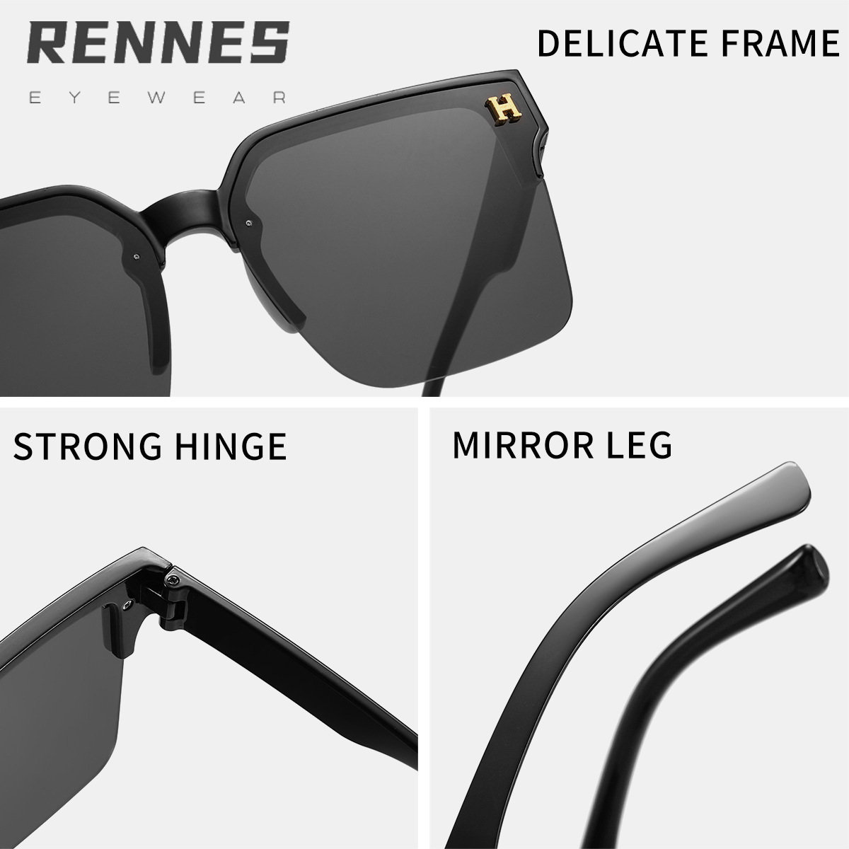 Nuevo estilo coreano H-carta elegante medio marco cara-mirando pequeña moda todo partido al aire libre UV a prueba de gafas de sol