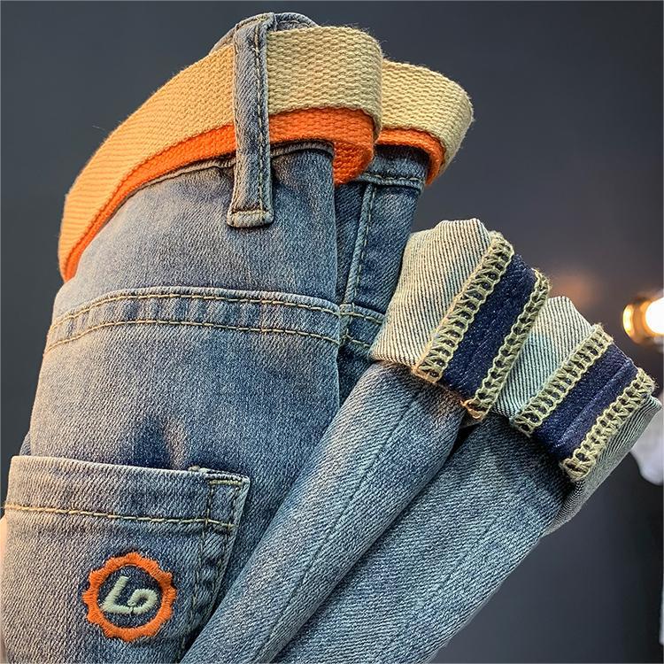 Printemps et automne nouveaux jeans haut de gamme pour hommes marque élastique brodé minceur petite jambe édition coréenne tendance Ins neuf_voghion.com