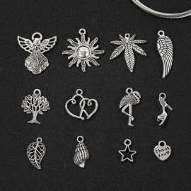 跨境古银太阳天使合金吊坠小众个性复古饰品配件diy项链耳饰材料