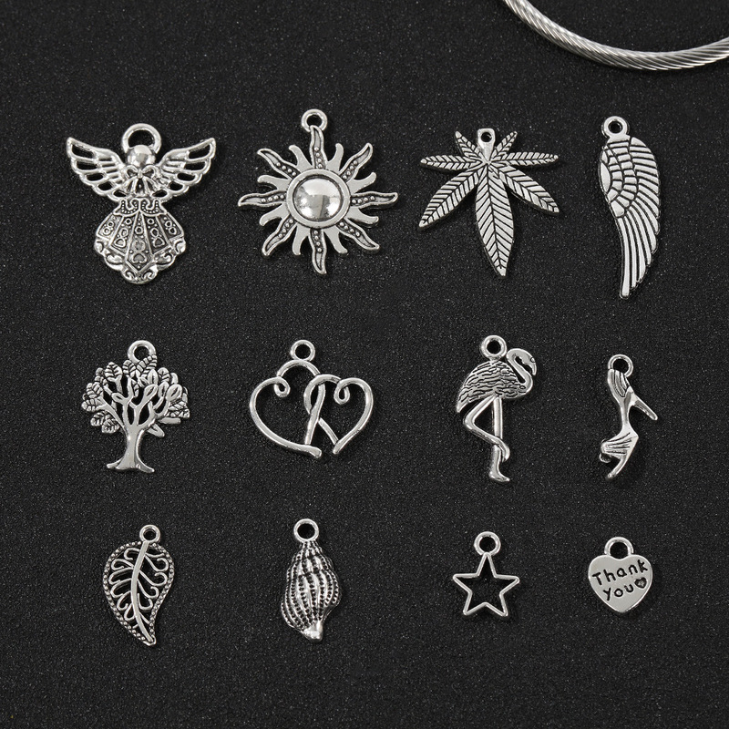 Cross-Border Ancient Silver Sun Angel Alloy Pendant Niche Stylish Retro Jewelry Accessories DIY Necklace Earrings Material