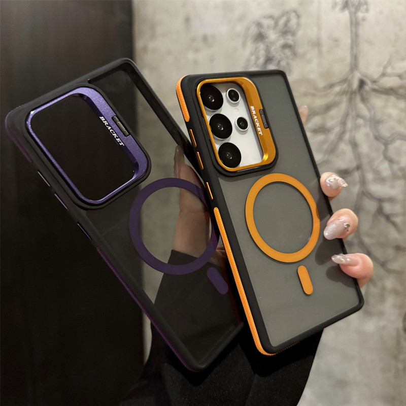 Cross-Border Applicable Samsung S25Ultra Lens Holder Magnetic Phone Case S24 Two-Color Shield S22 Anti-Fall Protection