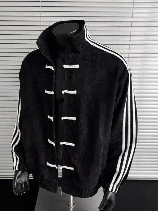 新中式国风盘扣外套男款春季设计感立领棒球服三条杠运动开衫夹克|undefined