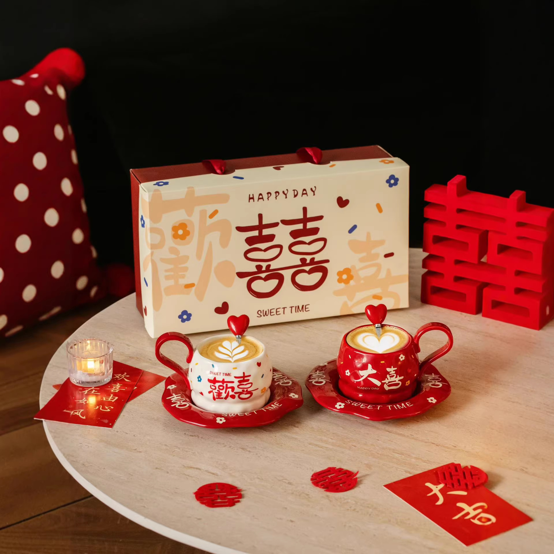 Tazas de café festivas, platos, regalos de boda, novias, amigos, regalos de boda, tazas de alto nivel, regalos de mano, prácticas