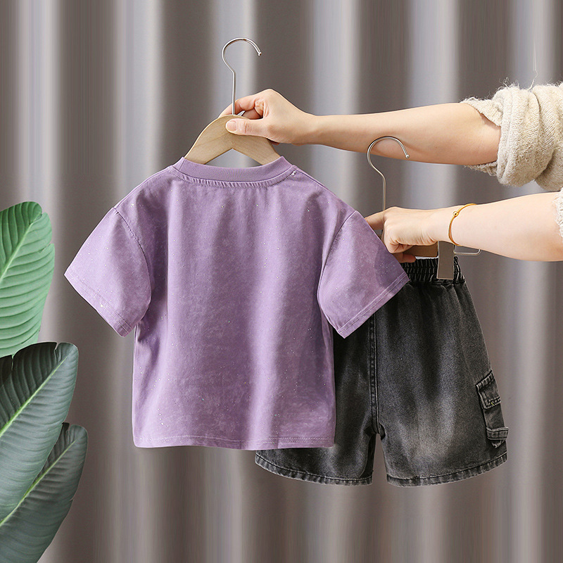 7132 Traje de manga corta de verano para niños, chico guapo, ropa de moda coreana, camiseta de dos piezas de verano con letras