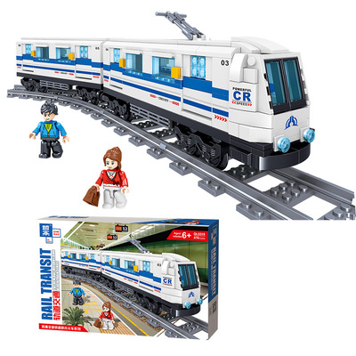 哲高QL0319积木火车系列豪华高速地铁儿童益智拼装玩具小颗粒盒装