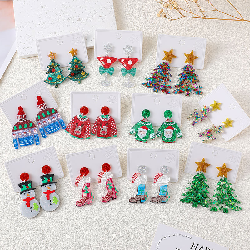 Europe and the United States cross-border Christmas earrings cute cute earrings Christmas tree snowflake women fashion jewelry wholesale supply