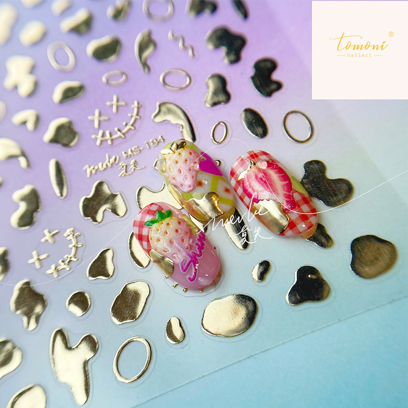 Punk estilo de uñas pegatinas galvanoplastia dorado láser nueva artesanía minimalista alivio calcomanías de uñas de color sólido oscuro de alto grado