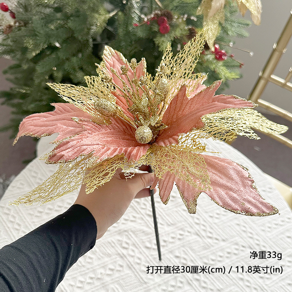 Ventas transfronterizas calientes 30cm flores de Navidad flores de simulación de tela sequinilla DIY flores de decoración de Navidad simulación