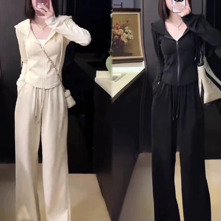 Simple hooded sweatshirt, casual and fashionable sportswear, petite outfit, new spring and autumn wide-leg pants set for women Simple hooded sweatshirt, casual and fashionable sportswear, petite outfit, new spring and autumn wide-leg pants set for women