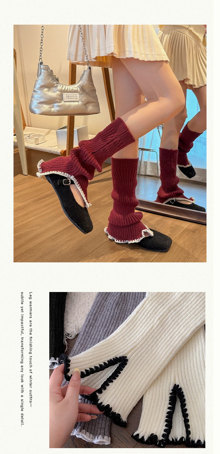 Scaldamuscoli Bootshang Calzini di cotone per donna Autunno e inverno Calzini di lana spessa Coprigambe Retro Aperto Colore abbinato Calzini pesanti caldi al polpaccio_voghion.com