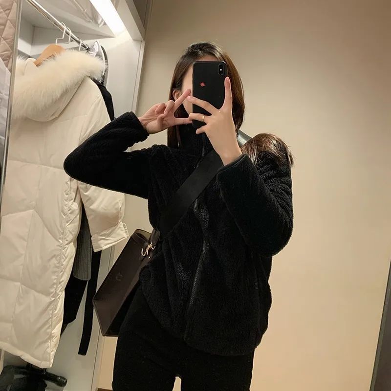 Short Coat Women's Autumn and Winter Coral Fleece Fur Clothes Warm Loose Fleece Jacket Fleece Collar Fashionable Sweatshirt