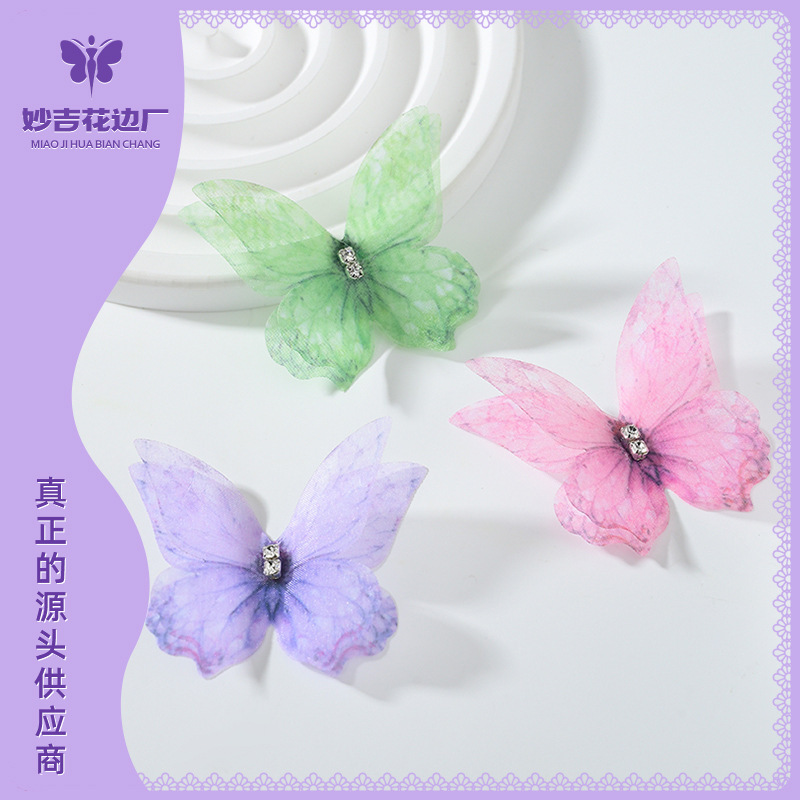 National style color tulle small butterfly three-dimensional simulation mesh butterfly diy shooting veneer nail decoration butterfly