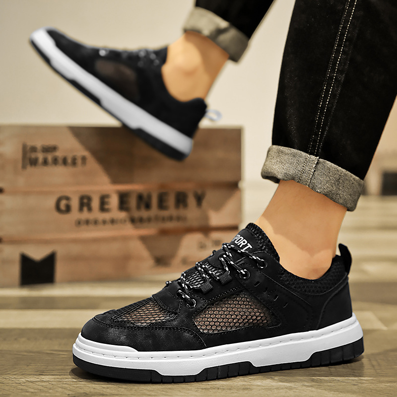 Herr Skateskor Sommar Andningsbara Deodorant Mesh Tunn Sektion Ihålig Casual Sport Herrskor Ungdom All Match Vita Skor_voghion.com