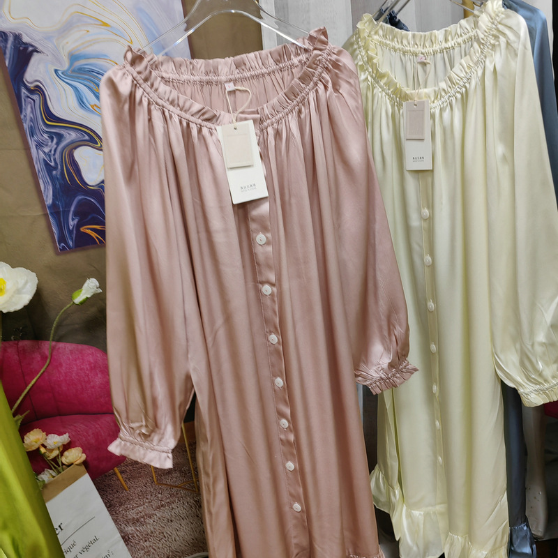 Meitian 플러스 사이즈 느슨한 지방 MM2023 새로운 실크 잠옷 100 뽕나무 실크 원피스 가정 원피스 년 원피스