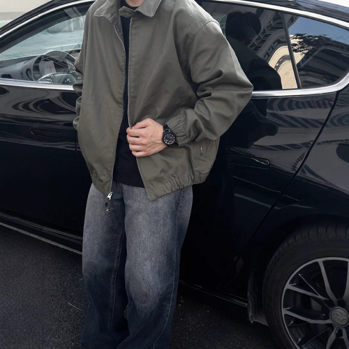 Military green cleanfit jacket for men, spring and autumn season, workwear fashion brand, high-end casual pilot top