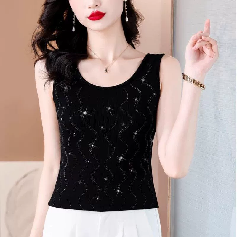 Модная женская летняя новая верхняя одежда со стразами, женская верхняя одежда среднего возраста больших размеров, универсальный топ без рукавов, закрывающий живот