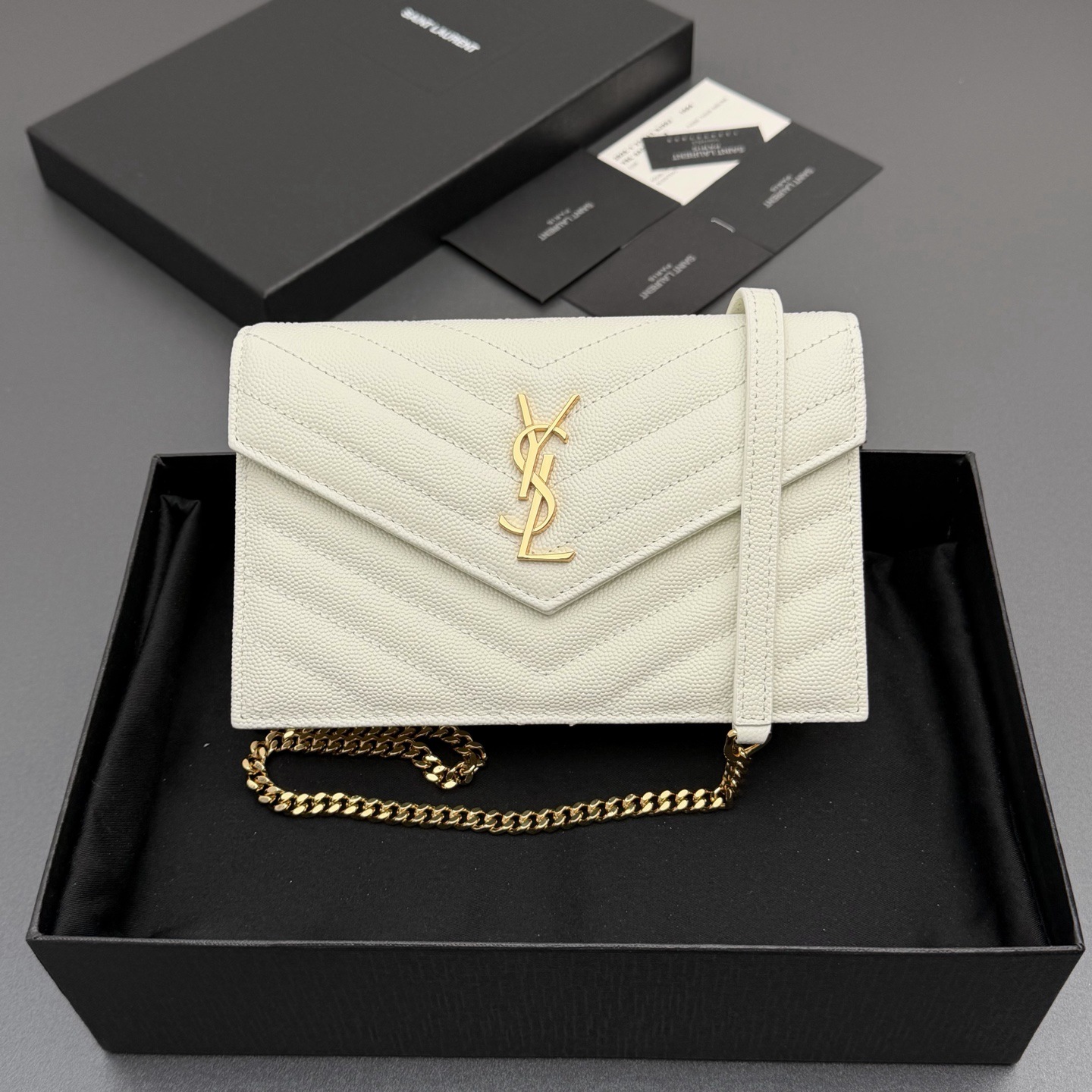 Zəncirli Kiçik Kvadrat Çiyin Çantası - YSL Üslubu, Dəri