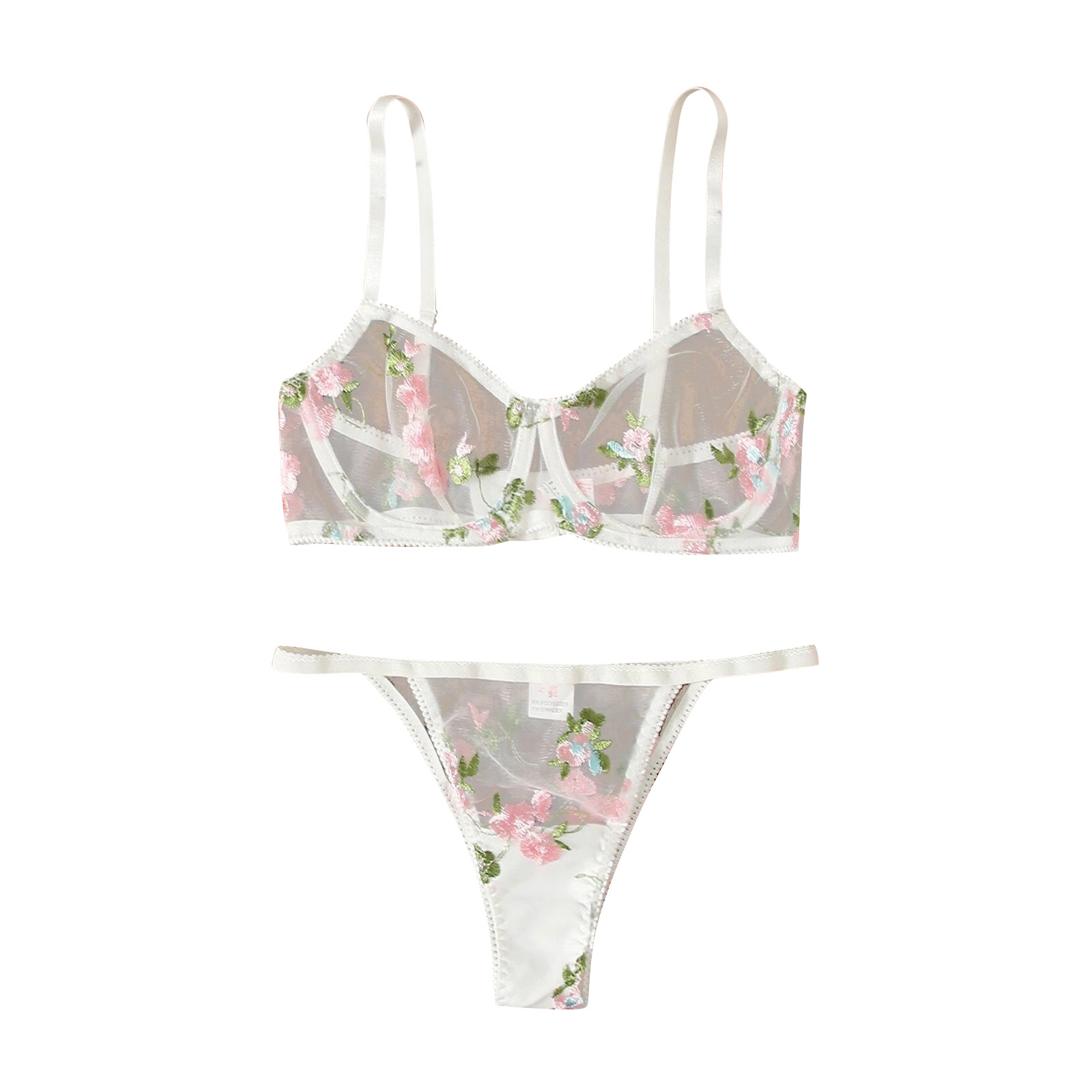 Flower Sheer Bra Sexy Embroidery See-through Low Waist See-through Sexy Lingerie display picture 2