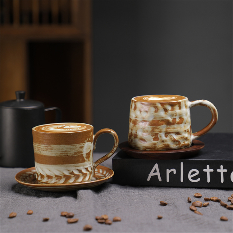 Ceramic Coffee Cup Set Wabi-sabi Style Japanese Embossed Ceramic_voghion.com
