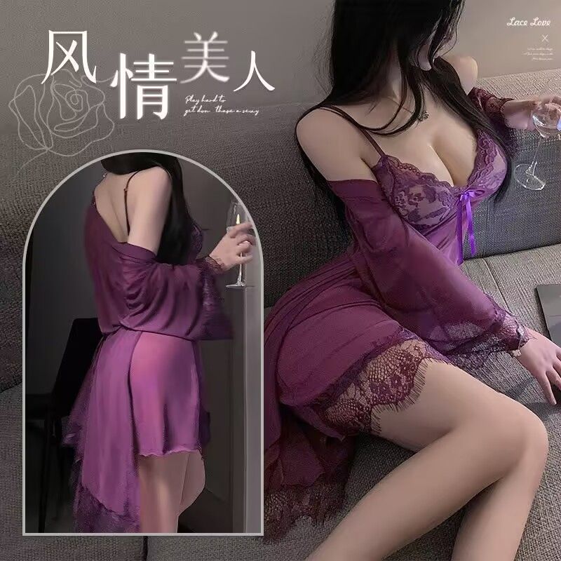 Underwear Women's Passionate Lace Nightdress Flirting Temptation New Sexy Transparent Large Size Four-Piece Pajamas Jersey