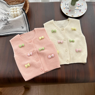 Children's Wear Girls' Three-Dimensional Bow Vest 24 New Baby Knitted Vest Children's Sweater Baby Girl's Vest