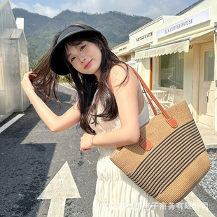 New Fashionable Two-Color Stitching Bag Two-Piece Set for Summer Travel Versatile Bucket Bag Beach Tote Bag