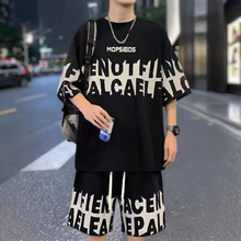 港风新款休闲套装男士 2025夏季潮流迷彩痞帅宽松短袖短裤痞帅t恤