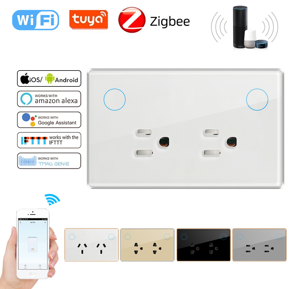 外贸澳标跨境118型WiFi智能远程APP控制双联美式泰标六孔开关插座