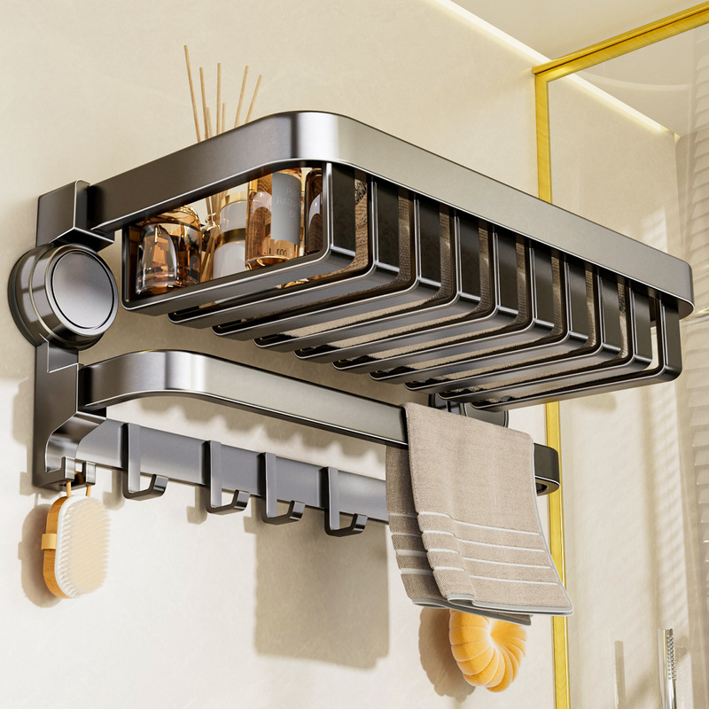 Suction Cup Bathroom Towel Rack Gun Gray No-Drill Towel Rack Bathroom Storage Rack Bathroom Shower Room Storage Bracket