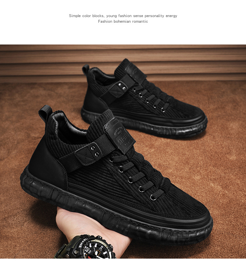 Zimska žametna topla bombažna moška oblačila Zhongbang Corduroy, priložnostna ravna drsalka, mladinski modni čevlji_voghion.com