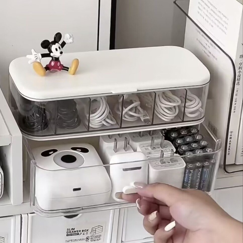 二層データケーブル収納ボックスデスクトップ携帯電話充電ケーブル電源コード多機能整理ボックスアクリルケーブル管理ボックス|undefined