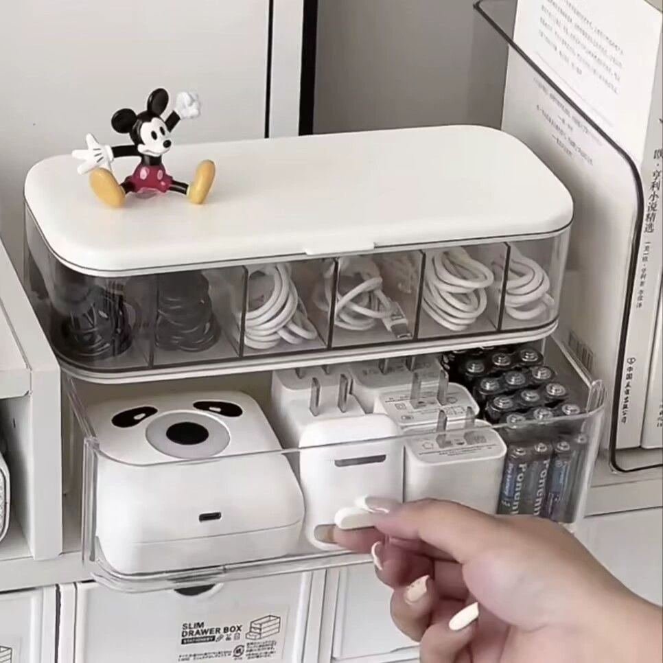 Двухслойный ящик для хранения кабеля передачи данных, настольный кабель для зарядки мобильного телефона, шнур питания, многофункциональный органайзер, акриловый ящик для управления кабелями