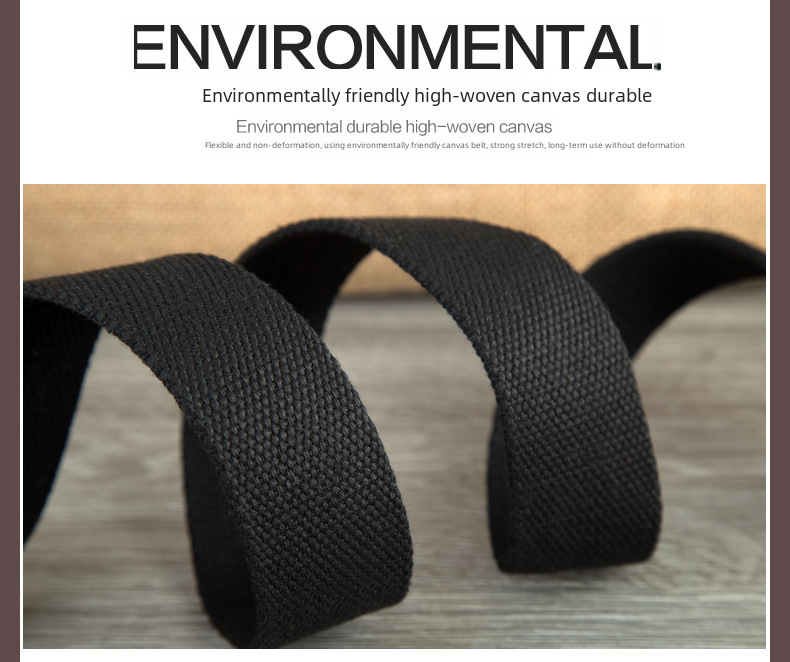 Double-loop Canvas Belt Men's and Women's Black D-shaped Buckle Cloth Belt Half-ring Long Canvas Belt_voghion.com