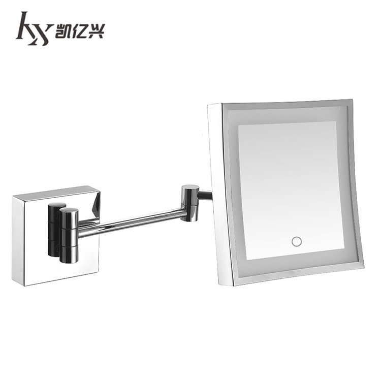 Square Single-Sided Led Makeup Mirror with Light Touch Mirror Foldableing Telescopic Mirror Bathroom Wall-Mounted Magnifying Beauty Mirror