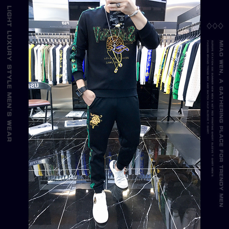 European Station Embroidered Casual Sweatshirt Suit Men's Trendy Brand Fleece-Lined 2024 Autum New Men's Sports Set European Station Embroidered Casual Sweatshirt Suit Men's Trendy Brand Fleece-Lined 2024 Autum New Men's Sports Set