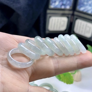 Burmese Material Old Pit Ice Bottom Clear Water Green Jade Ring for Women Natural Jade Ring for Men Jade Ring with Wide Edge