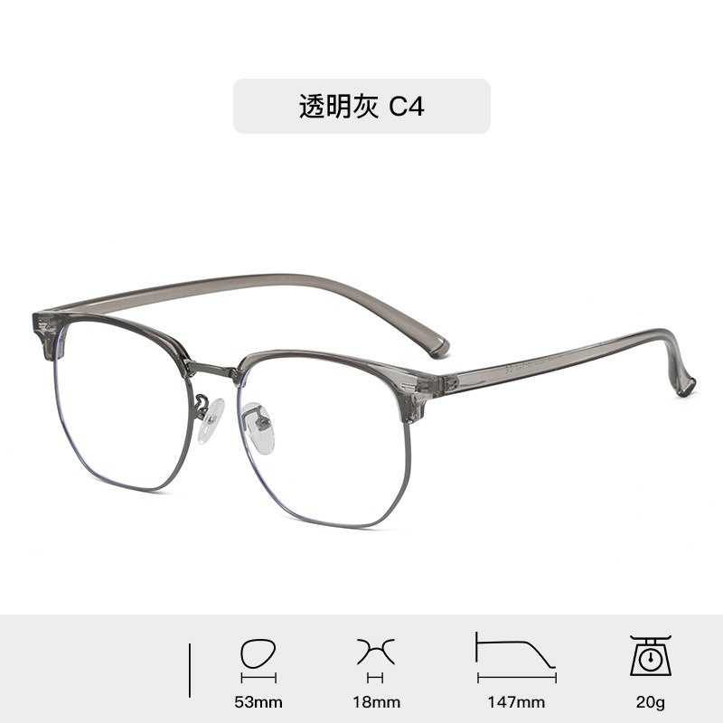 Retro Harajuku gafas de viento TR90 medio marco de gafas de luz metálicas para mujeres miopía puede equiparse con un marco de gafas anti-luz azul para hombres