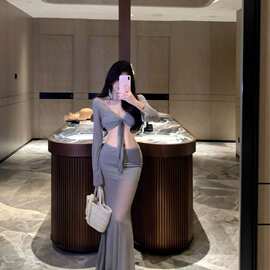 高级感休闲度假防晒网纱长袖罩衫纱巾裙款比基尼bikini套装泳衣女