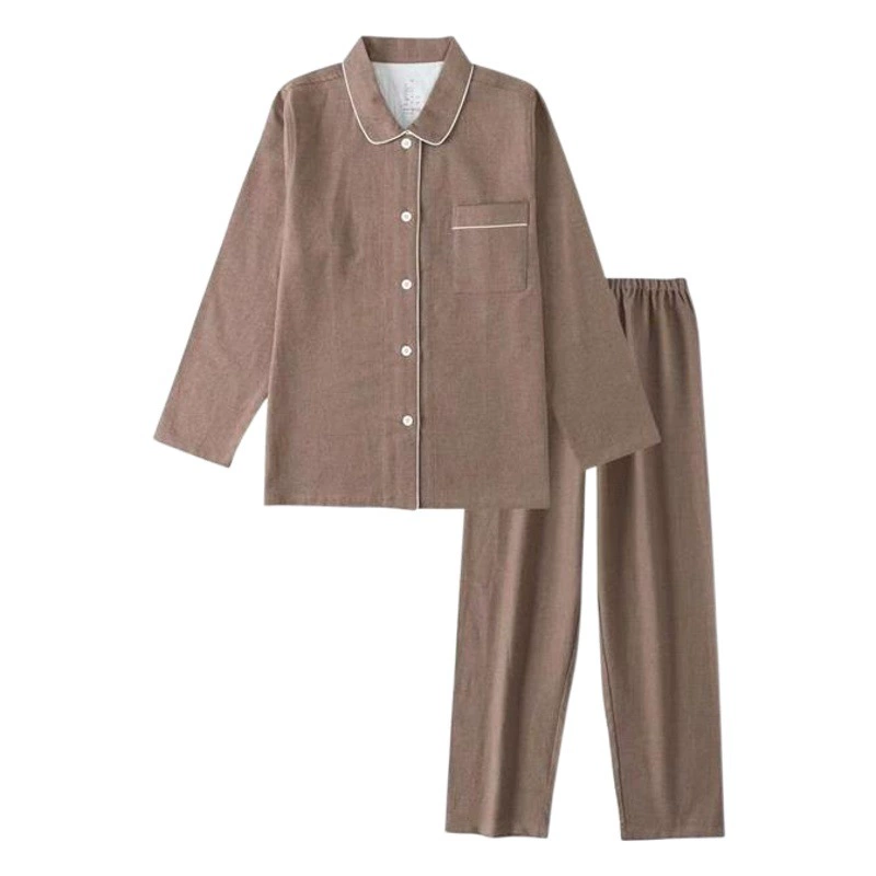 Пижамы без принта Хлопковая фланелевая Домашняя одежда Женский костюм для пар Мужские хорошие товары Без бокового шва Домашняя осенне-зимняя шлифовка из чистого хлопка