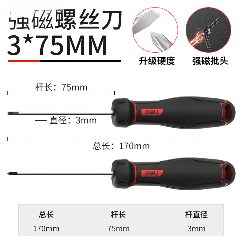 Destornillador cruzado Deli, destornillador de flor de ciruelo magnético fuerte, destornillador en forma de cruz, juego de herramientas, destornillador súper duro