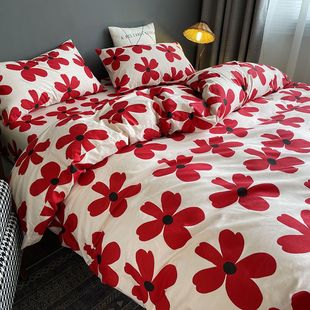 Minimalist Trendy All-Cotton Four-Piece Bedding Set Pure Cotton Bed Sheet Duvet Cover Four-Piece Bedding Set Fitted Sheet Duvet Cover Dormitory Three-Piece Set