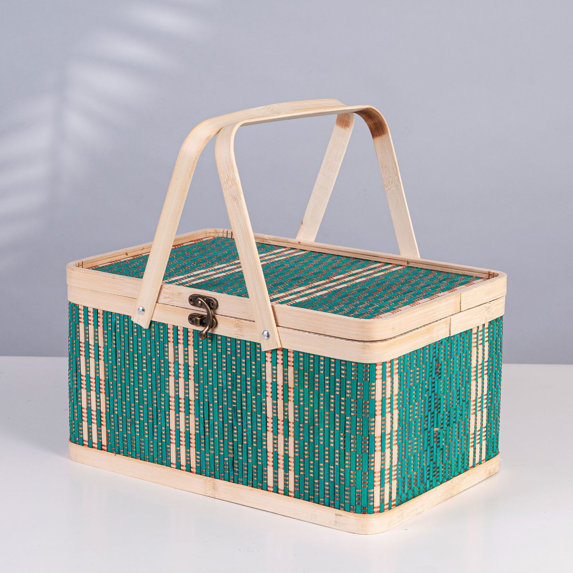 源头工厂大容量手工竹编佳节特产包装盒节日鸡蛋水果包装绿色竹篮