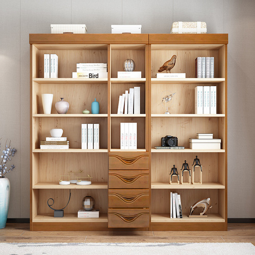 Solid wood bookcase with glass door, simple Chinese bookshelf storage, modern storage rack, office file cabinet, storage cabinet