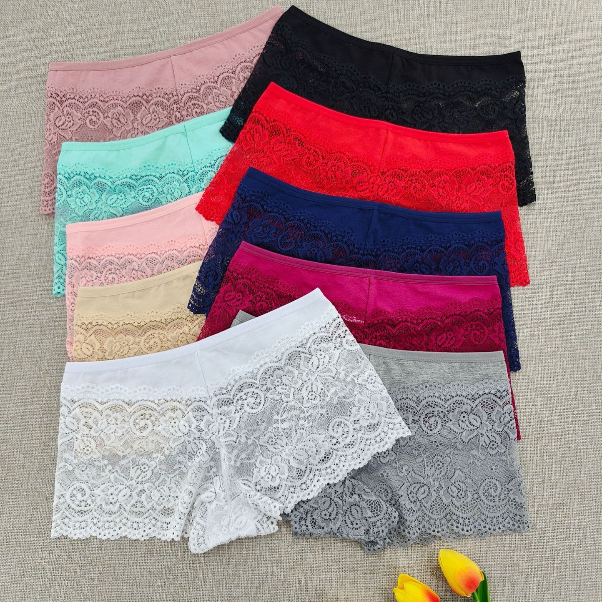 Verano sexy encaje damas cintura P sin marcas transpirables anti-drift encaje ángulo plano pantalones íntimas de seguridad al por mayor transfronterizas