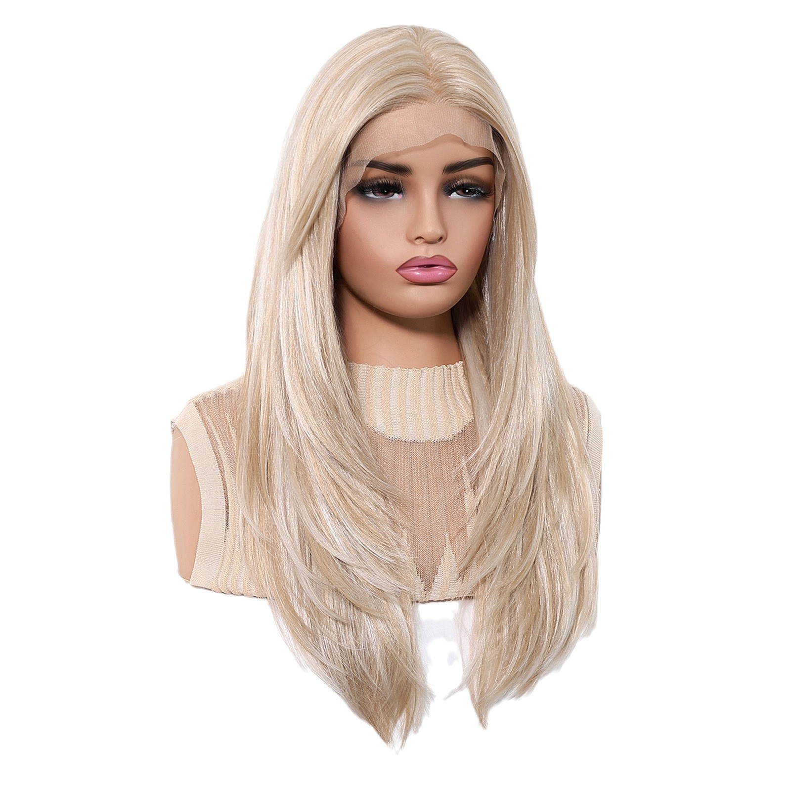 Futura transfronteriza peluca de encaje importada área grande 13*6 costura natural cabello lacio de longitud media dorado con cubierta completa