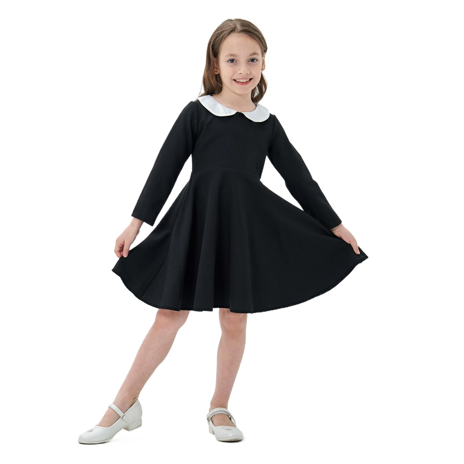 Amazon eBay manga larga nuevo vestido de niñas transfronterizas estilo universitario falda de color de contraste versátil para niños