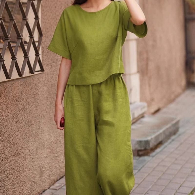 Plus Size Women's Solid Color Short Sleeve Set Loose European American Style Two Piece Women's Clothing Fashion_ecoleips.com